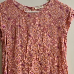 Artisan Ny Pink Cap Sleeve Blouse with Floral Pattern
